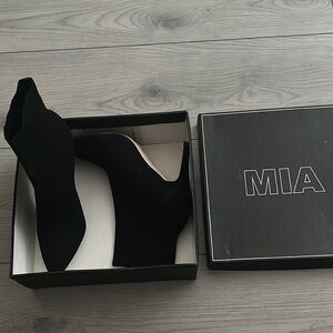 MIA Black Heeled Boots with High Thick Heel and Pointed Toe